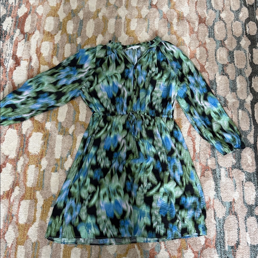 Time and Tru Green and Blue Patterned Dress